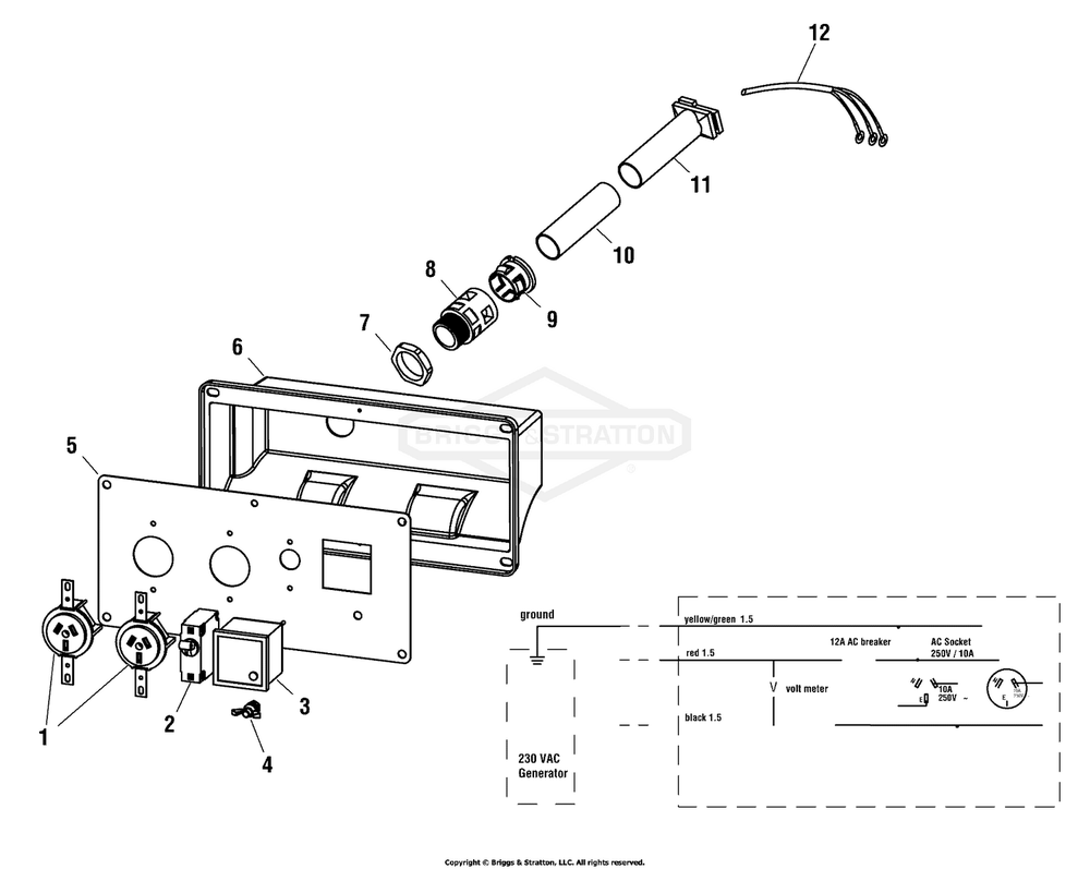 Control Panel - Arg (038029cp) Diagram and Parts List for 038029-00  Briggs and Stratton Generator